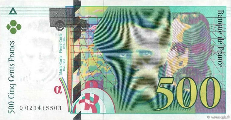 Recto du billet de 500 francs (1994).