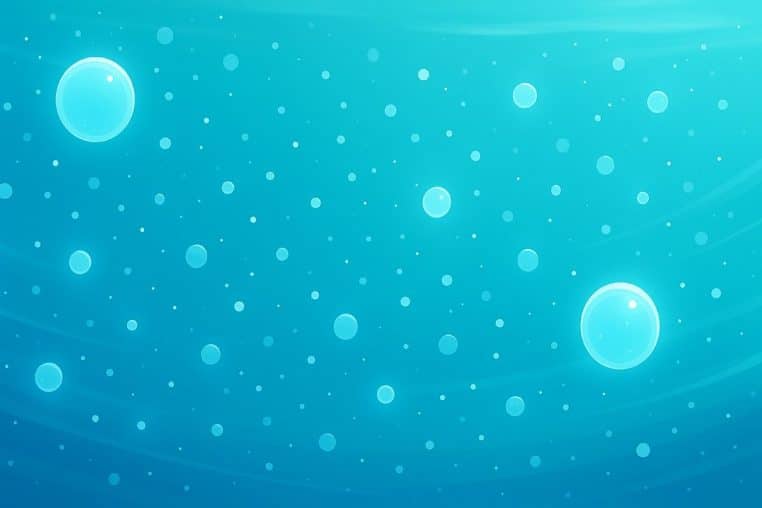 Particules microscopiques lumineuses en suspension dans une eau turquoise stylisée.