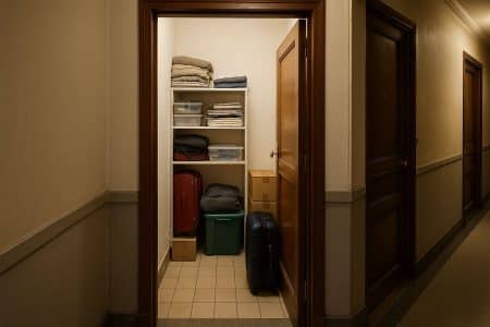 Chambre de service de 5 m² dans un immeuble parisien transformée en débarras.