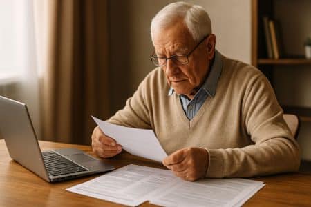 llustration d’un retraité consultant ses documents de pension complémentaire