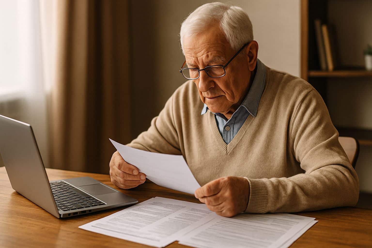 llustration d’un retraité consultant ses documents de pension complémentaire