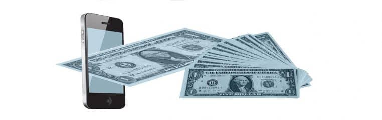 smartphone et billet en dollars.