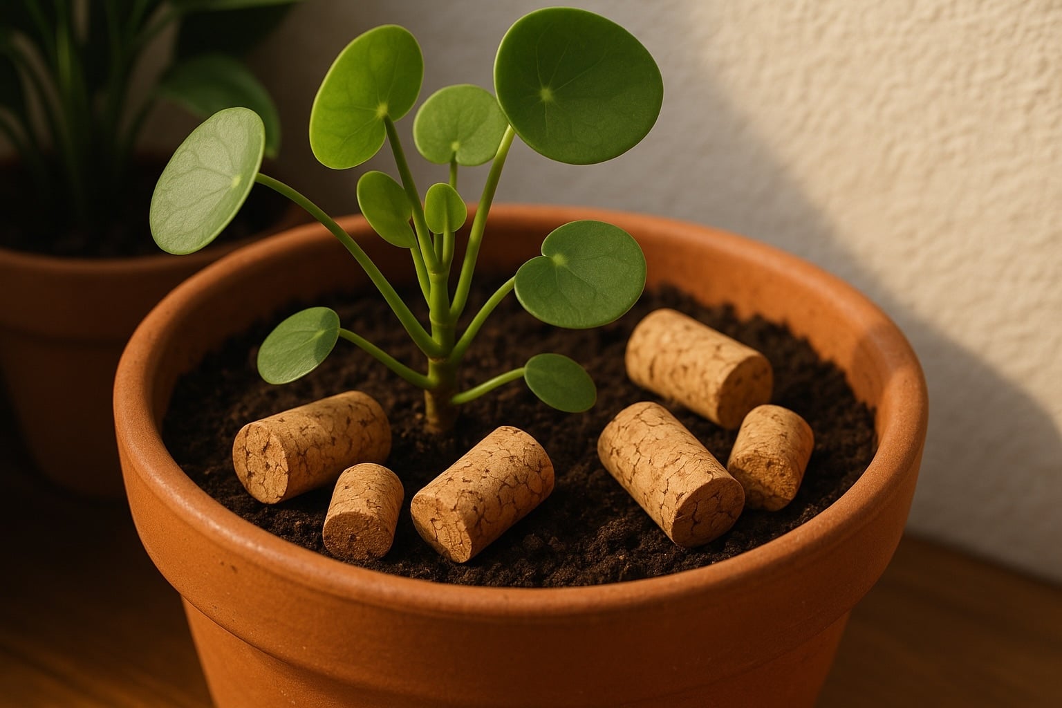 Plante avec bouchons au sol