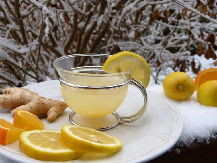 ginger, hot lemon, tea, lemon, snow, juice, cold, defense, health, nature, immune system, vitamins, healthy, flu, winter, prevent