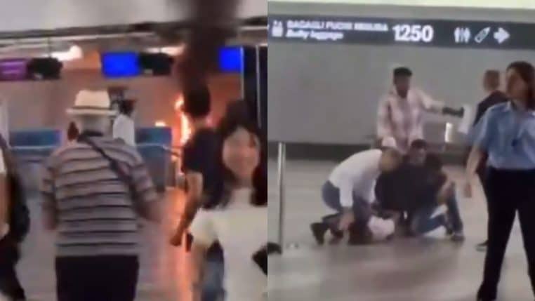 Aéroport homme armé d'un marteau sème la panique