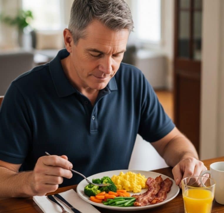 Homme mange un repas