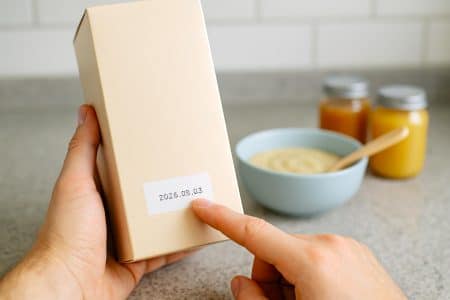 Avant d’utiliser un produit infantile, vérifie la référence, le lot et la DDM ; en cas de rappel, rapporte la boîte en magasin pour remboursement.