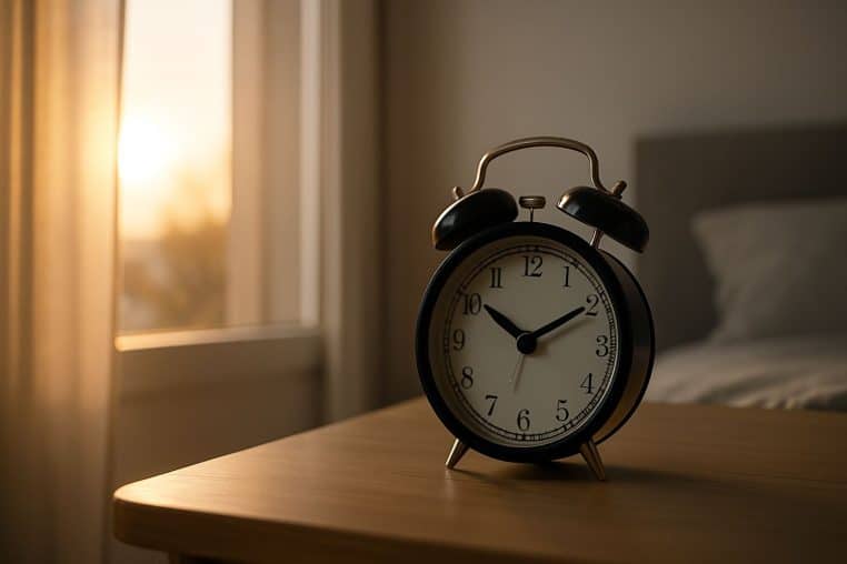 Horloge au centre sur dégradé bleu–orange symbolisant le passage à l’heure d’été (avance d’une heure)