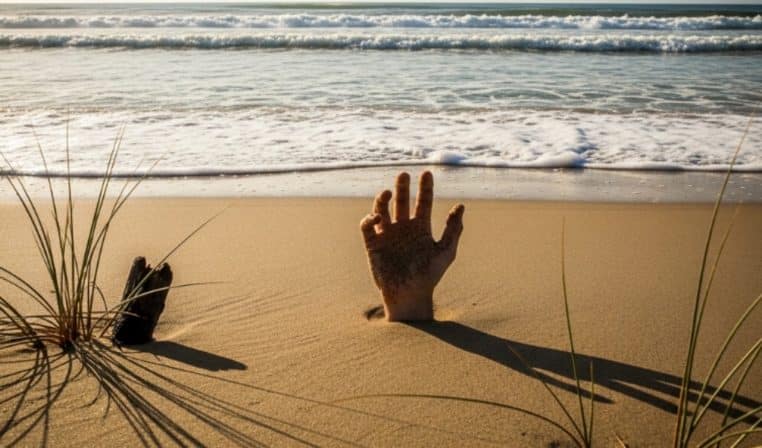 Corps enterré sur une plage