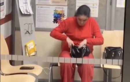 Femme vole un sac derrière une vitre