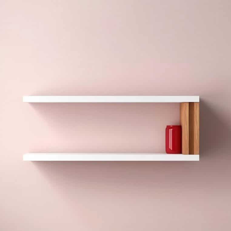 petite étagère murale flottante au-dessus d’un lit dans une chambre minimaliste
