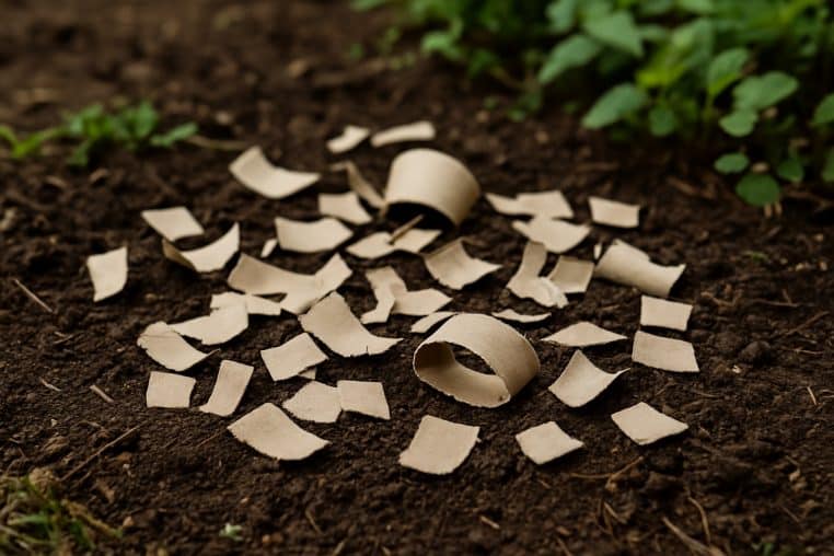 Morceaux des rouleaux de papier toilette vides par terre