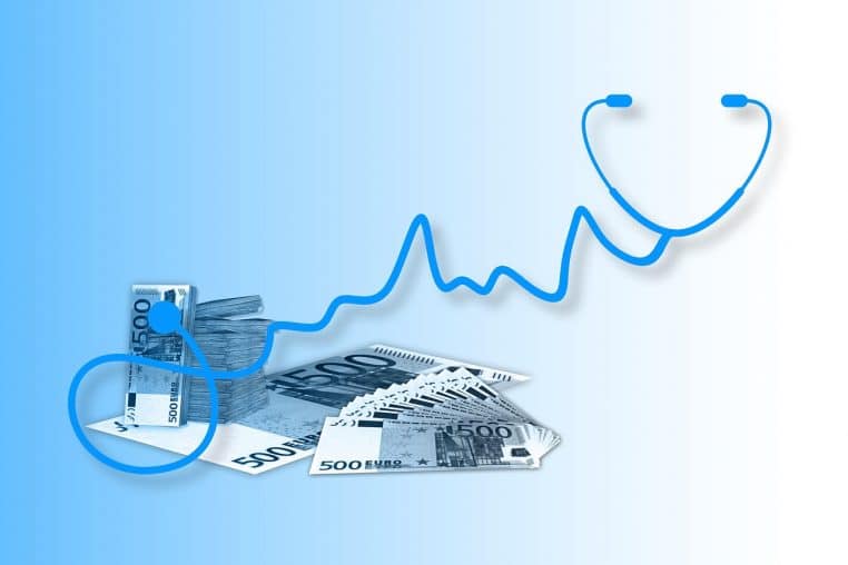 illustration stéthoscope et icônes financières