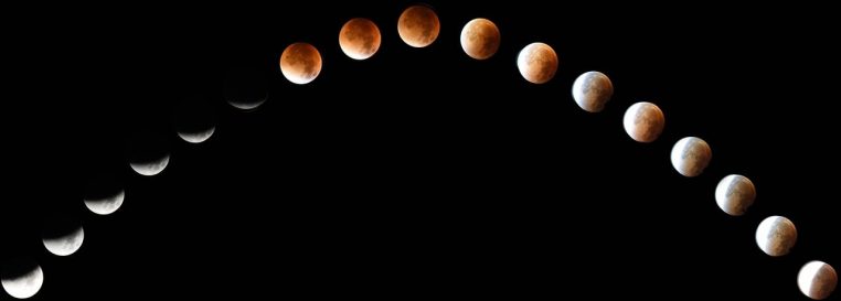 Montage de la progression d’une éclipse lunaire virant au rouge