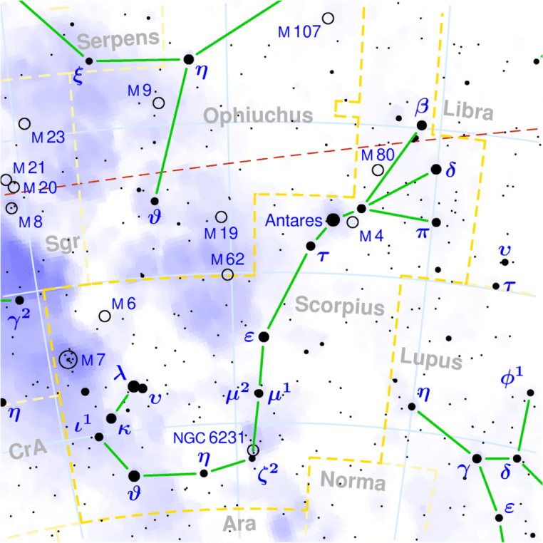 Carte stellaire de la constellation du Scorpion