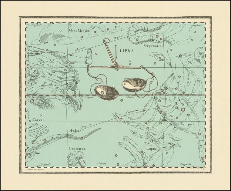 Carte céleste ancienne représentant la constellation de la Balance