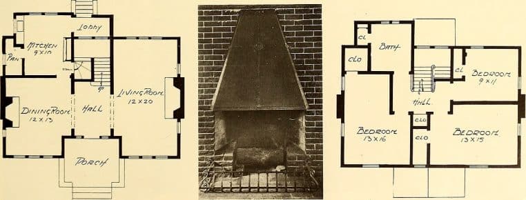 Salon ancien avec grande cheminée en brique