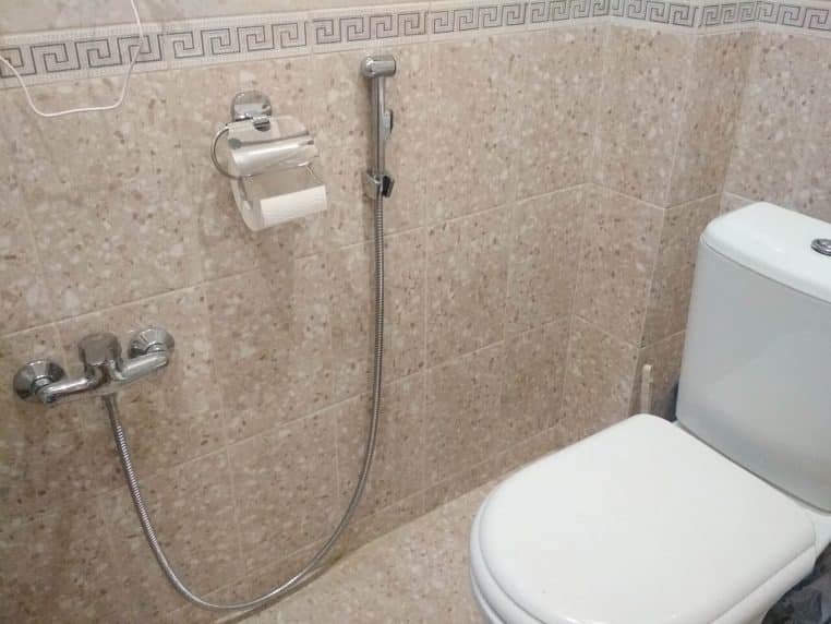 Douchette d’hygiène dans une salle de bains décor grec