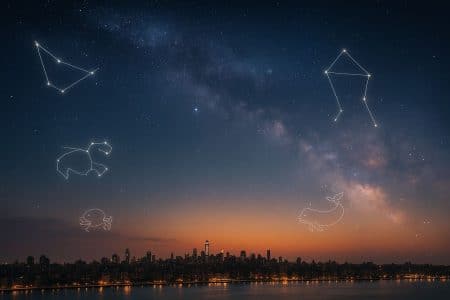 Ciel étoilé au-dessus d’une ville au crépuscule, symbole d’un grand rêve qui se concrétise d’ici fin 2025
