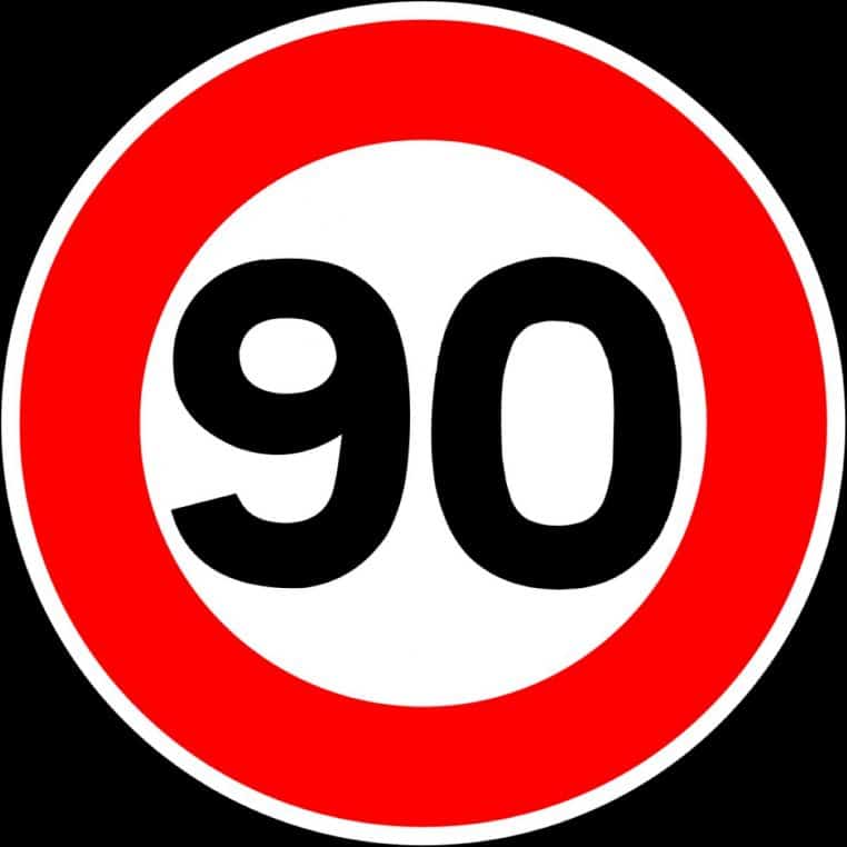 Diagramme vectoriel du panneau français B14 « 90 », utile pour illustrer la signalisation réglementaire.