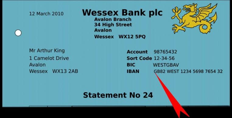 Exemple d’en-tête de relevé bancaire indiquant l’IBAN