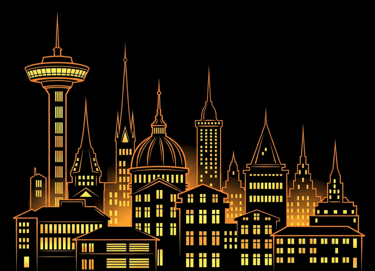 Ville illuminée sous un ciel profond