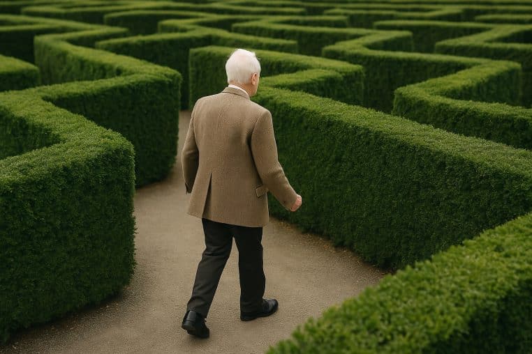 Homme âgé dans un labyrinthe, esprit vieillit