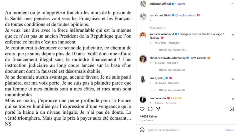 message nicolas sarkozy @instagram carla bruni