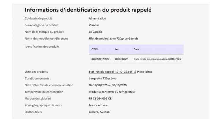 rappel filets poulet @rappel conso