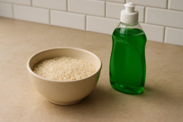 Riz cru et liquide vaisselle