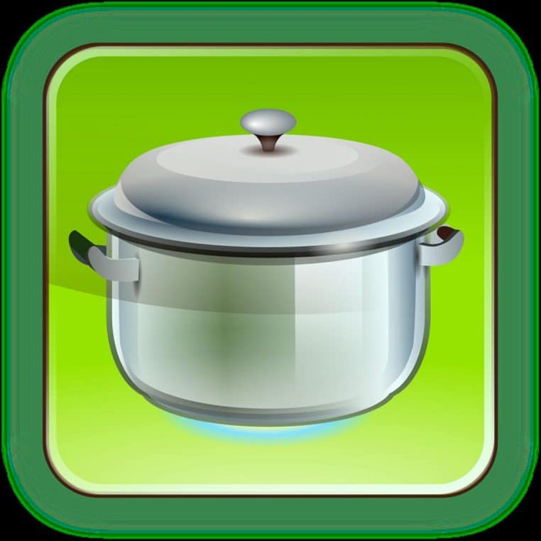 Grande marmite en inox avec couvercle, posée sur un fond vert uni, représentant des casseroles arrivées en fin de vie.