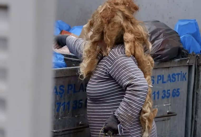 Femme sans abri poubelle