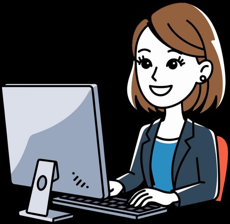 Illustration d’une femme travaillant à son bureau sur ordinateur avec des icônes de graphiques et documents symbolisant la gestion de carrière