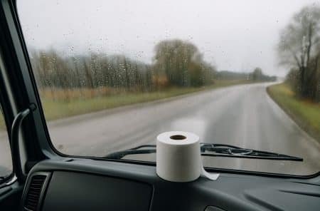 Pare-brise avec du papier toilette
