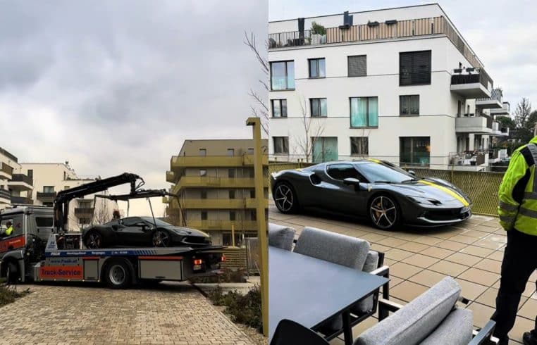 Ferrari garée sur un balcon