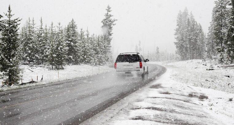 snow, road, suv, car wallpapers, winter, car, vehicle, drive, driving, road trip, snowstorm, nature, snowing, snowfall, conifers, coniferous, snow covered