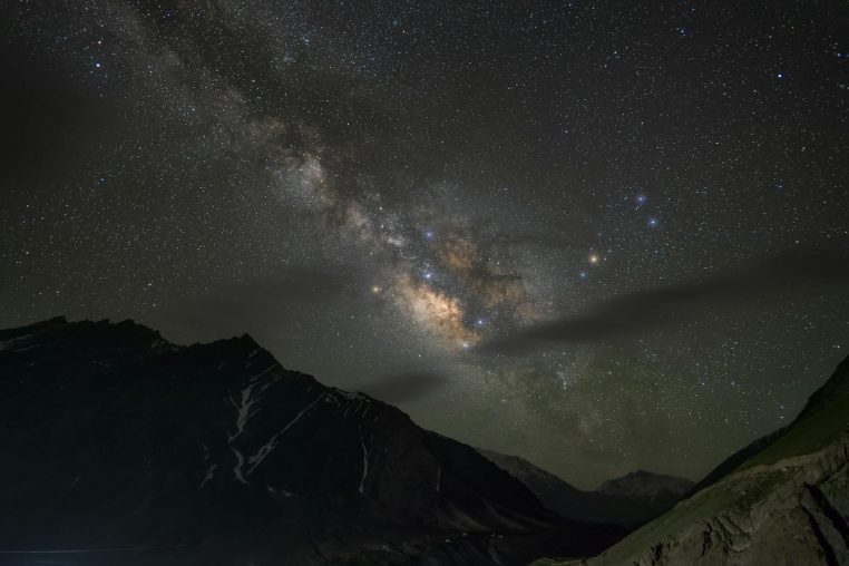 Captivating view of the Milky Way over the mountains in Kaza, India. A perfect night sky scene.