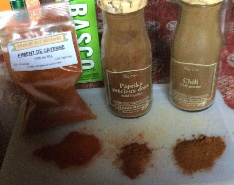 Poudres de piment et épices sur fond neutre, visuel de cuisine pouvant illustrer l’astuce au jardin en hiver.