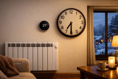 Chauffage électrique en heures pleines, radiateur et thermostat à 19h30