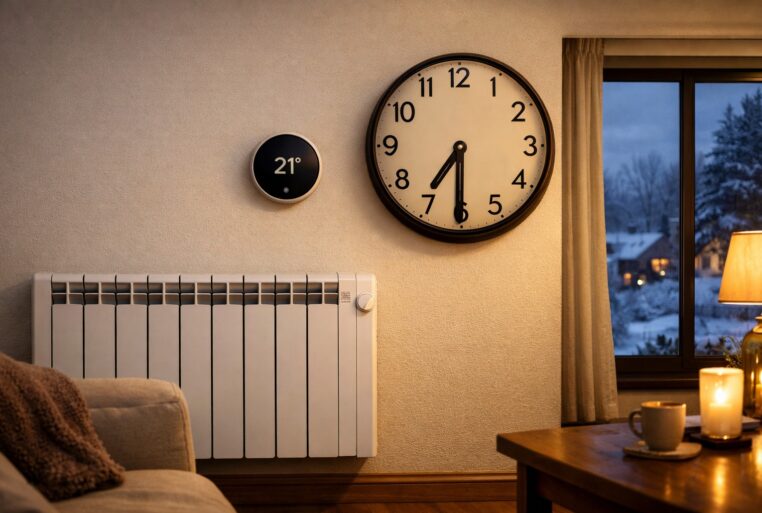 Chauffage électrique en heures pleines, radiateur et thermostat à 19h30