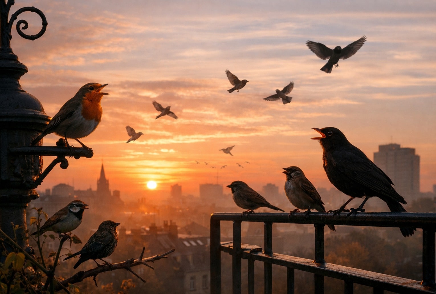 Chœur de l’aube : oiseaux qui chantent à 5 h au lever du jour en ville