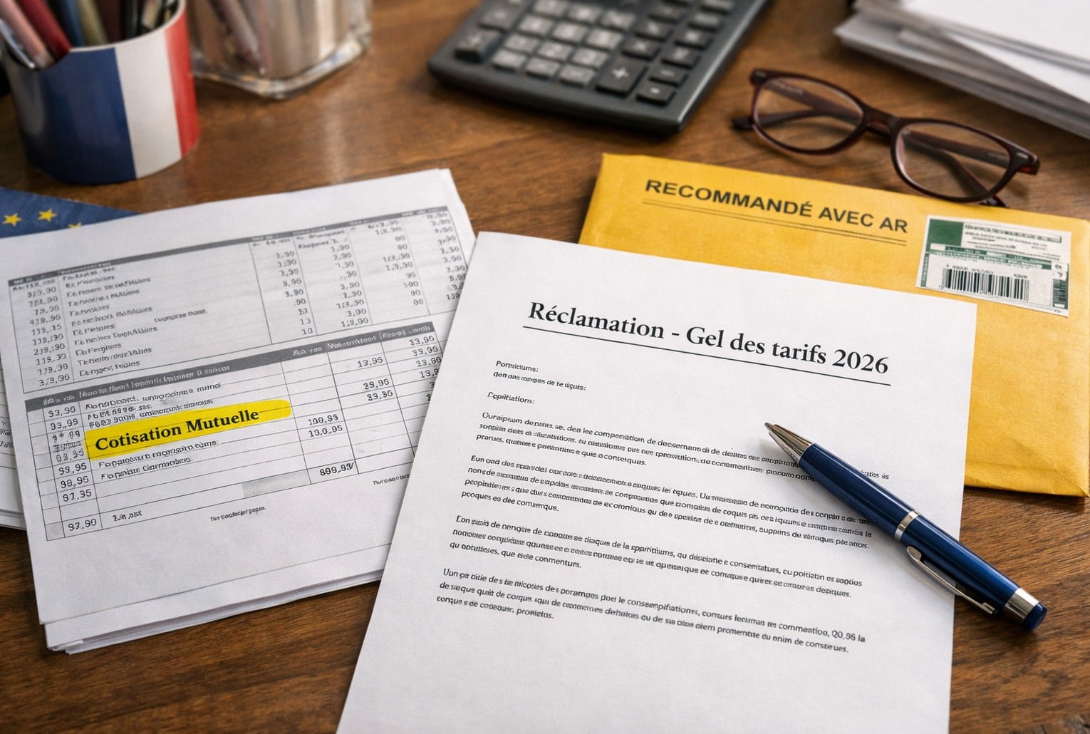 Gel des tarifs des mutuelles 2026 : fiche de paie et lettre de réclamation en recommandé