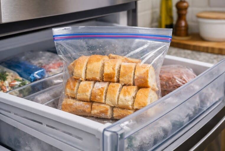 Pain au congélateur : coupez-le en portions et utilisez un sac de congélation pour préserver la texture.