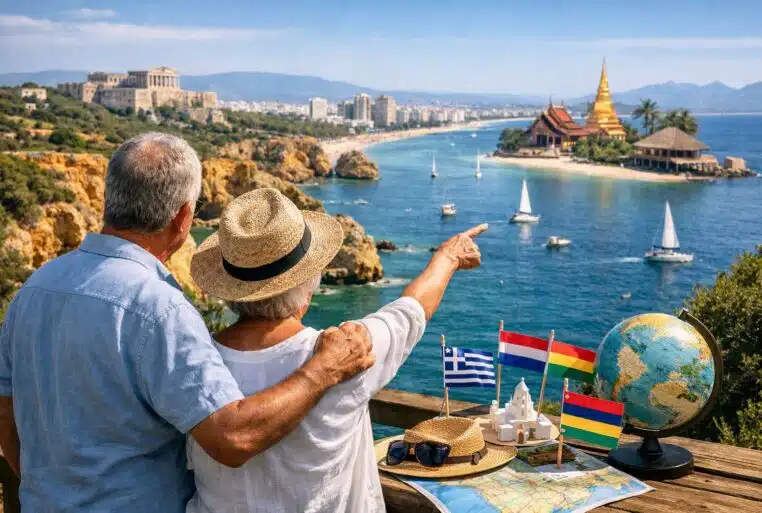 Retraite à l’étranger en 2026 : un couple de retraités face à la mer, symbolisant le choix d’un pays où bien vivre.