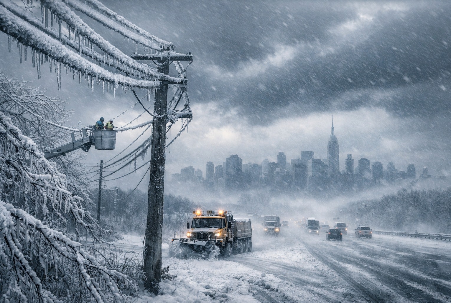 Tempête Fern : verglas, neige et interventions sur le réseau électrique aux États-Unis