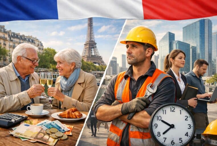 Illustration photoréaliste sur le niveau de vie des retraités en France, face à celui des actifs