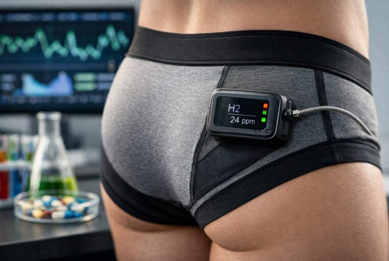 Sous-vêtement connecté mesurant l’hydrogène (H2) des gaz intestinaux pour suivre l’activité du microbiote.