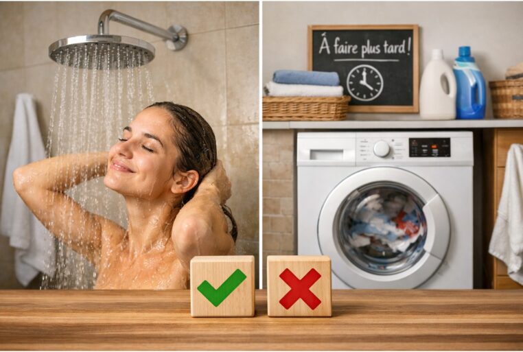 Facture d’électricité : éviter de prendre une douche pendant que la machine à laver tourne.