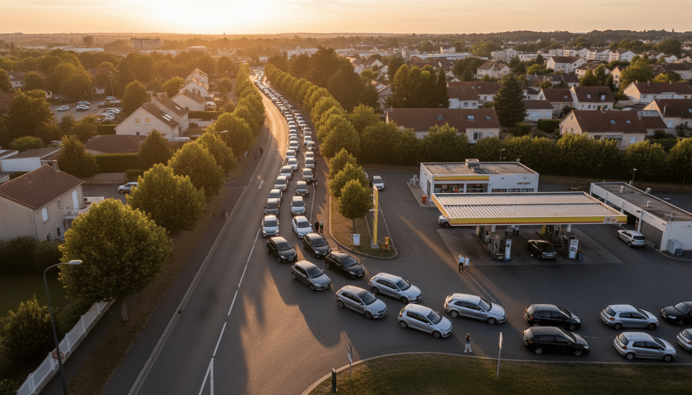 File d'attente de voitures devant une station-service