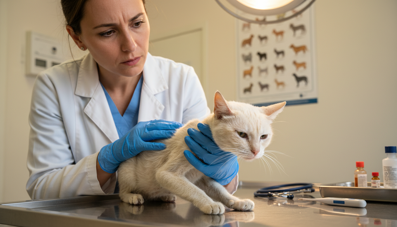 Vétérinaire examinant un chat rescapé après l'intervention